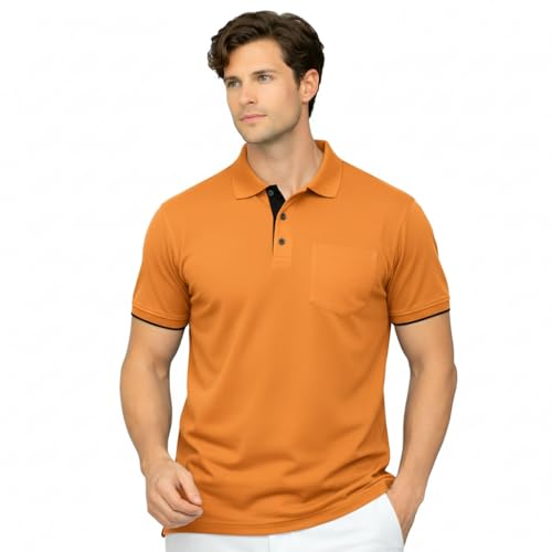 Image of Men's Premium Cotton Pique Polo T-Shirt, Classic Fit Short Sleeve Casual Summer Shirt, Soft & Breathable Fashion Polo