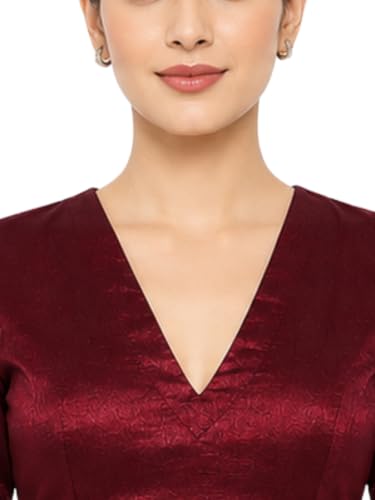 Image of Thevasa Women's Everyday Divine Depth V Neck Half Sleeves Blouse