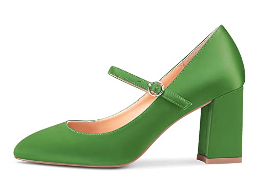 Aachcol Women Mary Jane Pumps Close Square Toe Chunky Block Mid Heel Slip-on Wedding Office Party Dress Shoes 3 Inch2