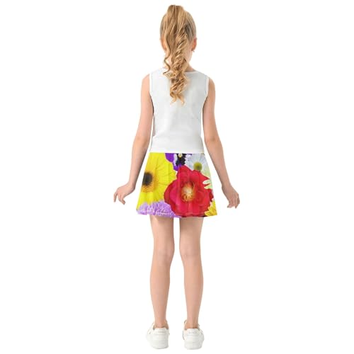 Joisal Breathable Athletic Shorts for Girls Skorts Tennis Skirts Toddler Flowy Skirt Vibrant Colorful Display Flowers 4t4