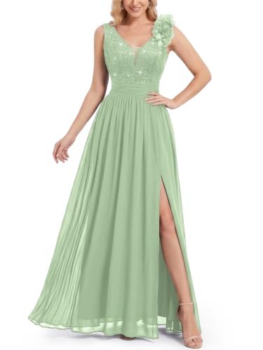 Image of Miusol Women's Vintage V-Neck Sequined Split Formal Evening Maxi Dress