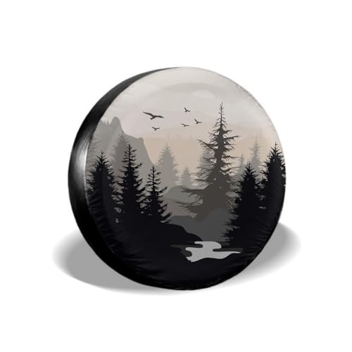 Image of Abstract Moon Tire Cover Mountain Tree Spare Tire Cover Waterproof Dust-Proof Universal Protection Jeep Tire Covers Fit for Jeep Wrangler Trailer RV SUV Truck Camper Travel Trailer Accessories 15 Inch