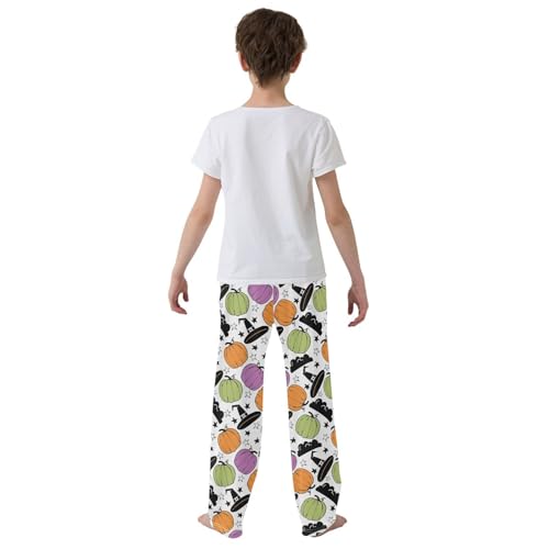 Colorful Pumpkin and Witch Boys Long Pants Soft Trousers Elastic Waist Kids Lounge Bottoms with Pockets S-XL3