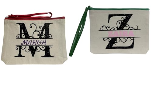 Neceser en algodón con Cremallera y Tirador Polipiel a Juego Personalizado con Inicial y Nombre.