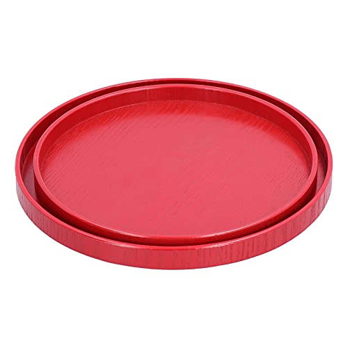 2Pcs Set Red Round Tray, Tea Cup Fruit Dessert Plate Serving Tray, for Hotel Restaurant Home