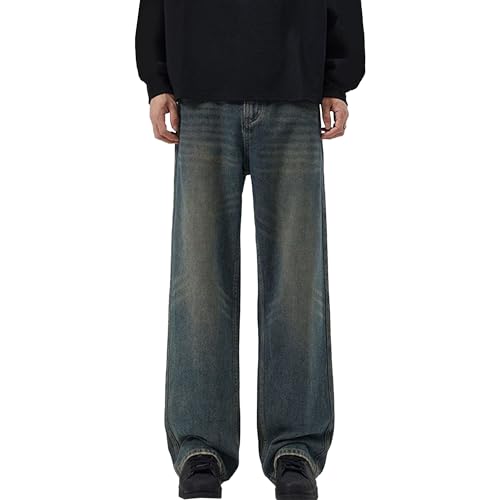 Men's Baggy Jean Wide Leg Carpenter Denim Jeans Loose Fit 90s Denim Skater Vintage Streetwear (Blue 1,Large)