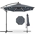 Best Choice Products 10ft Solar LED Offset Hanging Market Patio Umbrella for Backyard, Poolside, Lawn and Garden w/Easy Tilt Adjustment, Polyester Shade, 8 Ribs - Slate