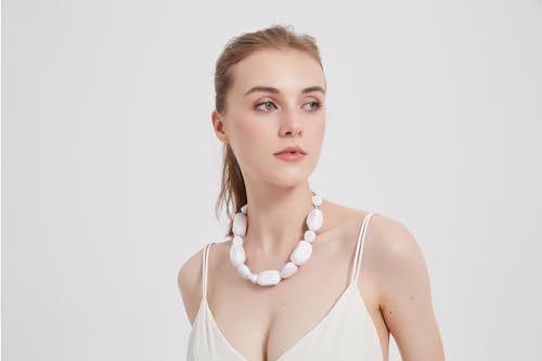 Giuesytic White Beaded Rock Bone Pebble Choker Classic Statement Necklace Halloween Costumes for Women Cosplay Accessories Carnival Accessory Jewelry4