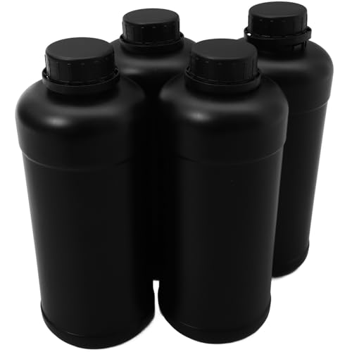 SHINEOFI 4pcs 1000ml Black Plastic Laboratory Sample Bottles Reagent Containers Refillable Chemical Storage Bottles for Lab and Industrial Use