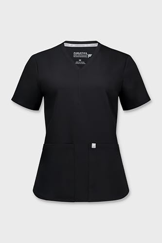 Fabletics Women\'s Method 2-Pocket Scrub Top - MotionTech, 4-Way Stretch, Wrinkle-Resist, Anti-Shrink, M, Black