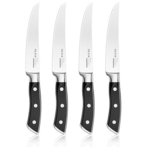 Steak Knives, Extra Sharp Non Serrated Steak Knife Set of 4, German Steel Steak Knife Set with Full Tang Ergonomic Handle