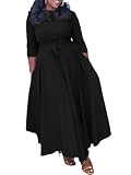 Baczoe Plus Size Maxi Dress for Curvy Women with Pockets, Black, 5XL