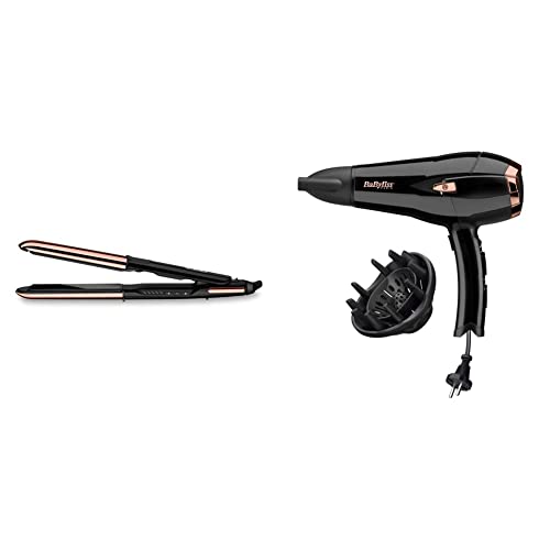 BaByliss ST482E Planchas Salon Brilliance 2 en 1 Alisa y Ondula Planchas de pelo con revestimiento de Titanio + D373E Secador de pelo retráctil, iónico, Motor DC 2000W de potencia