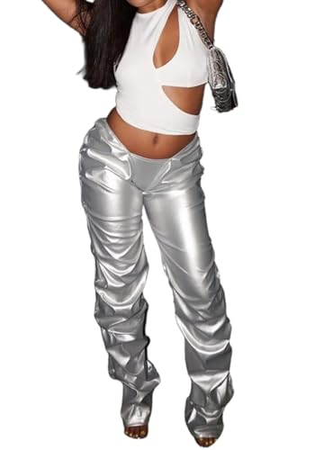 パンツ melt the lady waist adjust pants S Lexi Mid-Rise Coated Seamed Wide Leg | Premium Italian Fabric