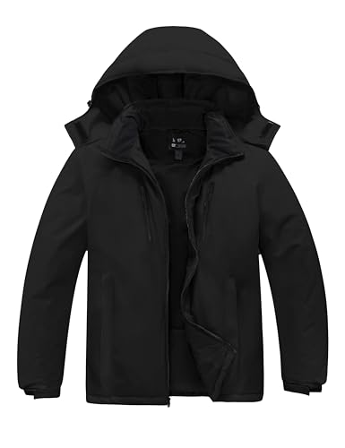 Skieer Men's Plus Size Waterproof Ski Jacket Big&Tall Warm Winter Coat with Hood (Black,5X)