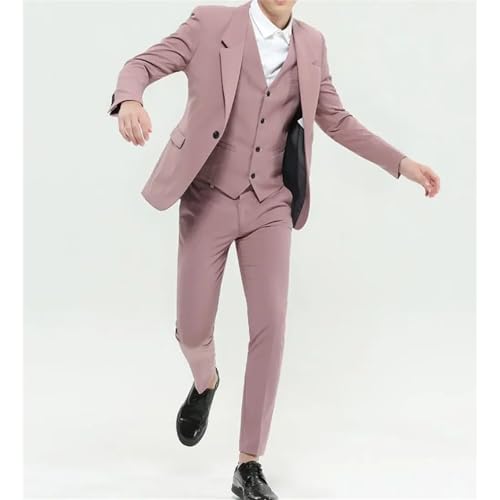 Men Pink Groom Tuxedo Groomsmen Wedding Party Business 3 Pieces Suit Set2