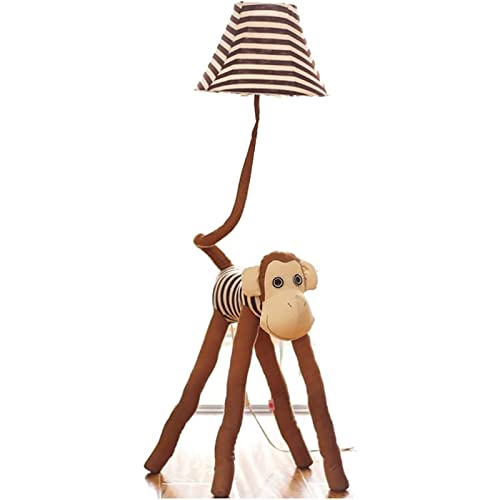 Lampadaire tissu fait main réglable et marron avec tablette de rangement intégrée