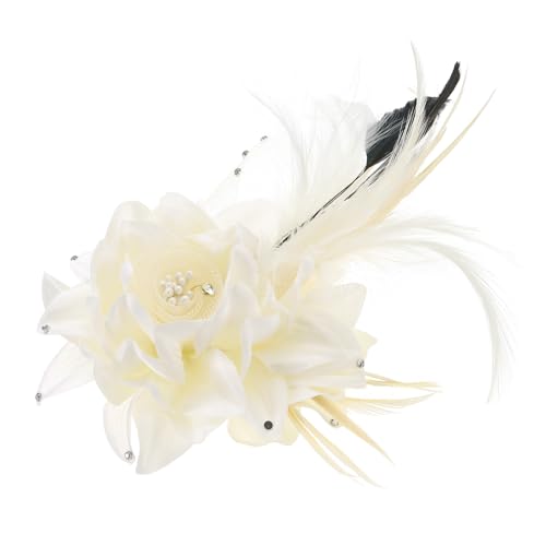 Broche floral elegante PATIKIL con plumas blanco y negro miniatura 1