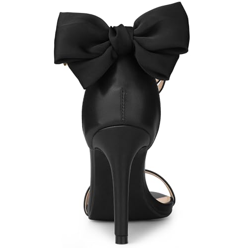 Allegra K Women's Heel With Bow Back Open Toe Stiletto Black Heel Sandals 9 M US