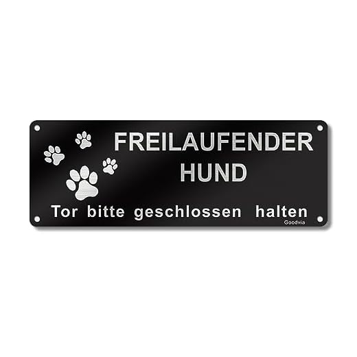 Goodvia Vorsicht Freilaufender Hund Schild Tor Bitte Geschlossen Halten 25x9cm Aluminium Vintage Schwarz