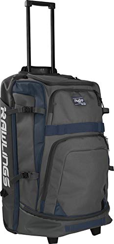 Rawlings R1801 Wheeled Baseball/Softball Catcher's Protective Gear Backpack With Extendable Handle, Navy, 25" H X 15" W X 12" D, R1801-N #TOP6