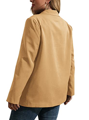Womens Plus Size Casual Blazer Jackets Long Sleeve Open Front Buttons Work Office Lapel Blazers with Pockets 00-Brown3