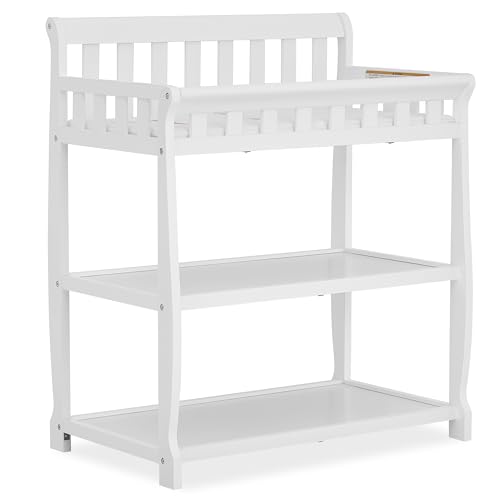 Image of Dream On Me Ashton 2-in-1 Changing Table & Nightstand in White - Solid New Zealand Pinewood, Safety Rails, Spacious Storage Shelves & Water-Resistant Changing Pad, Converts to Nightstand