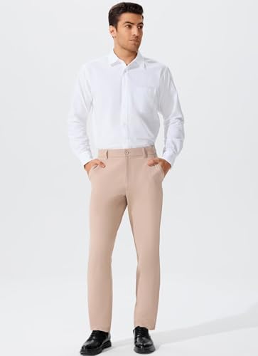 QPNGRP Men's Golf Pants 30"/32"/34" Inseam Lightweight Stretch Work Dress Pants Khaki 40Wx30L — view 3