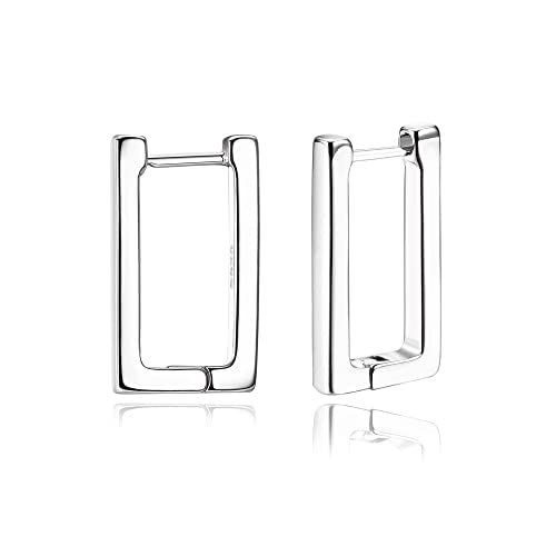 Finrezio Boucles D'oreilles Créoles Minimalistes en Argent Sterling pour Femmes Hypoallergéniques Petite Dormeuse Carrée et Rectangle Star Heart Huggies Hoops pour Anniversaire Saint Valentin