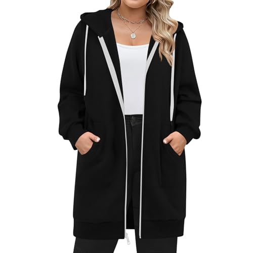ChicCrate Long Hoodies for Women Zipper Drawstring Hooded Jacket Fall/Winter Lightweight Casual Sweatshirts with Pockets