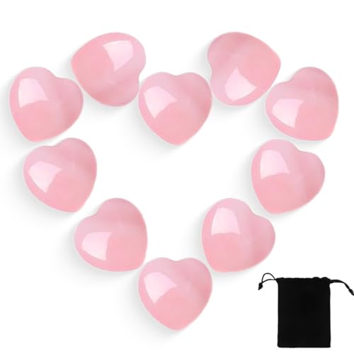 COYUN 10 Piezas Cuarzo Rosa Piedra Natural, Corazones de Cuarzo