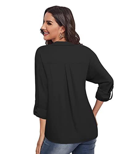 Lotusmile Women's Dressy Lapel Button Down Shirts for Work Office Business Casual Chiffon Blouse Tops2