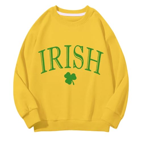 St Patrick's Day Kids Boys Girls Sweatshirt Toddler Clover Sweater Shirts Crewneck Long Sleeve (Yellow, 3-4 Years)