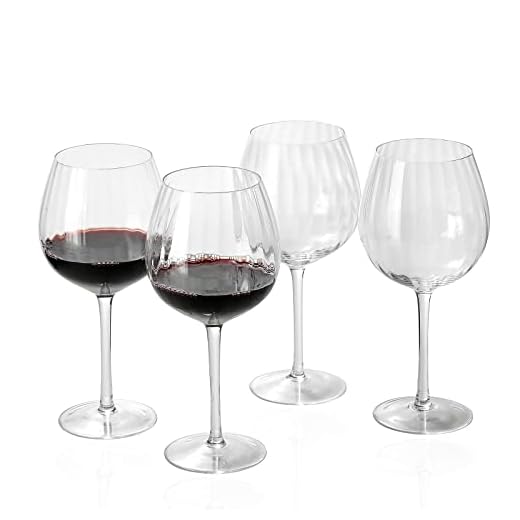 Set of 4 Ribbed Crystal Wine Glasses