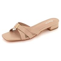 AARZ LONDON Womens Slip-On Low Block Heel Sandals Stylish Cross Strap Casual Comfortable Ladies Summer Beige Shoes Size 6 UK 39 EU