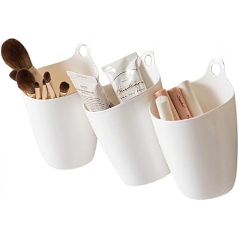 3 Pack Wall Mounted Toothbrush Holder for Bathroom,Hanging Plastic Wall Storage Cup Holder for Makeup Brush,Toothbrush,Lipstick,Eyeliner,Cosmetic,Multi-Fuction Hanging Wall Storage Bucket Cover