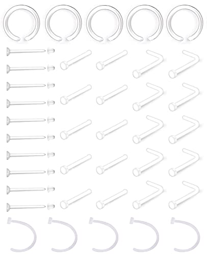 JFORYOU Anneau de Nez Transparent Flexible Nose Stud Acrylique 40Pcs Retainer Set Lip Labret Bar Tragus Rook Cartilage Oreilles Barbells Bijoux de Corps Piercing Cover