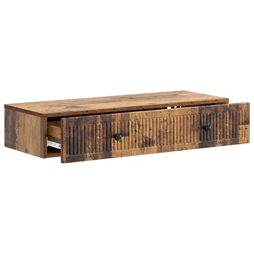 Table d'appoint murale en bois vieilli avec tiroir compacte 87cm - 4