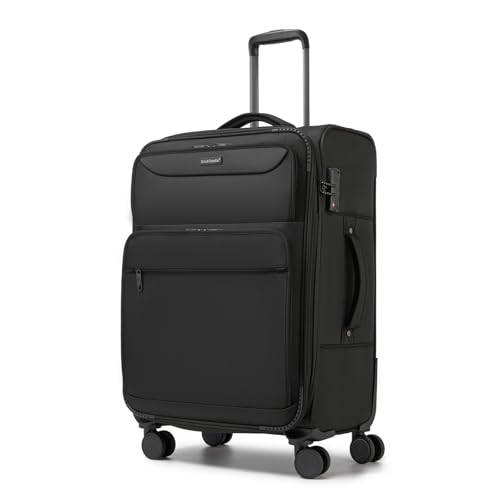 British Traveller Valise Moyenne Taille 68.5×44×28.5cm 68L, Valise Soute Souple Extensible Léger Étanche, Valise Voyage 4 Roues 360°, Serrure TSA, Anneau...