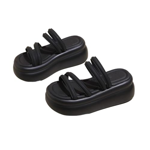 Women's Leather Round Open Toe Platform Slide Sandals， Fashion Slip-On Comfort Sandals Summer Casual Non-Slip Walking Beach Slippers