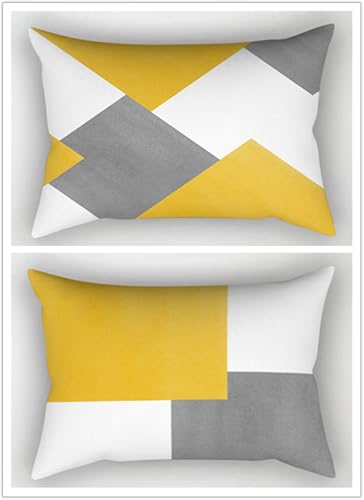 Lot de 2 Housse de Coussin Rectangulaire Géométrique gris jaune Decora Canapé Taie d'oreiller...