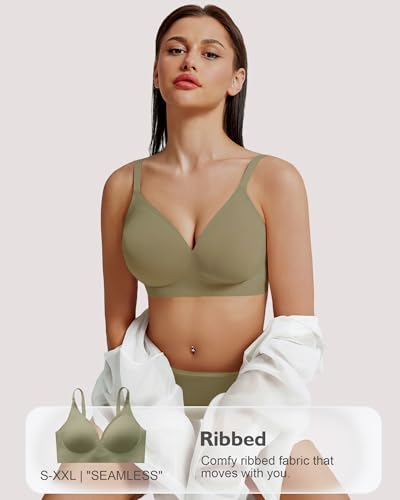 Image of HORISUN Seamless Bras Full Coverage V Neck Push Up Wireless Bras for Women