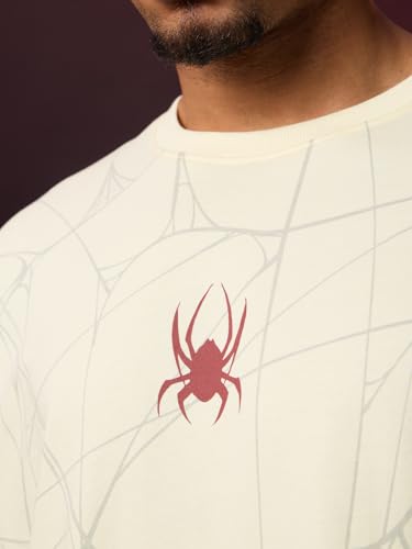 Image of The Souled Store Official Marvel: Spider x Venom Oversized T-Shirt for Men Boys Cotton Casual Half Sleeves Baggy Loose Fit Drop Shoulder Round Neck Black