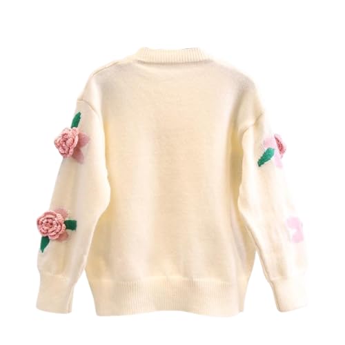 Image of FindThy Women's Kawaii 3D Floral Cardigan Long Sleeve Crewneck Knit Cardigan Sweaters
