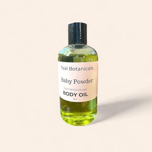 Teal Botanicals Body Oil with Pure Vanilla-Infused Moisturizing Ingredients (8oz, Baby Powder)
