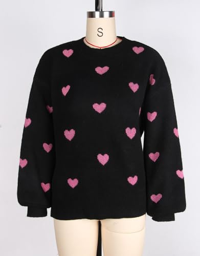 Image of Women's Long Sleeve Mock Neck Sweaters Loose Cute Heart Pullover Sweater