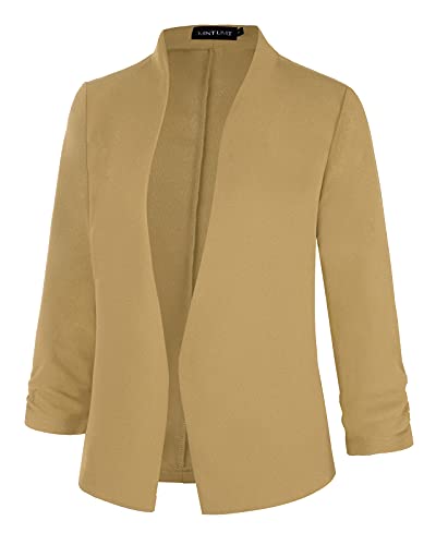 Unifizz Women's Collarless 3/4 Sleeve Lightweight Blazer Slim Work Office Business Jacket3