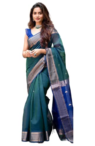 Image of SGF11- Women's Cotton Zari Woven Soft Silk Saree With Blouse Piece (Green)