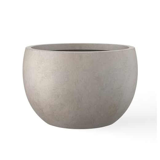 Kante 19.9" Dia Round Concrete Planter, Outdoor/Indoor Large Bowl Plant Pots with Drainage Hole and Rubber Plug for Garden Patio Balcony Home, Weathered Concrete