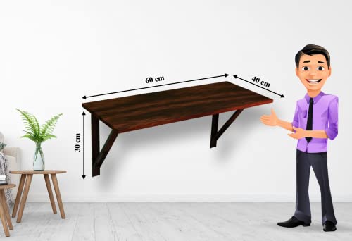Image of Compal Folding Wall Mounted Study, Office, Laptop, Folding Utility Table for Home Office Portable & Space-Saving Floating Desk (16X24 Inches Wall Mount Table Brown)